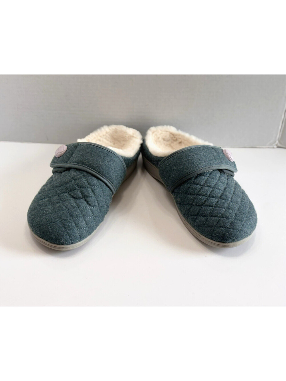 Vionic Carlin Women Sz 7 Green Quilted Slip On Slippers Arch Support Comfort Fur - Picture 9 of 14